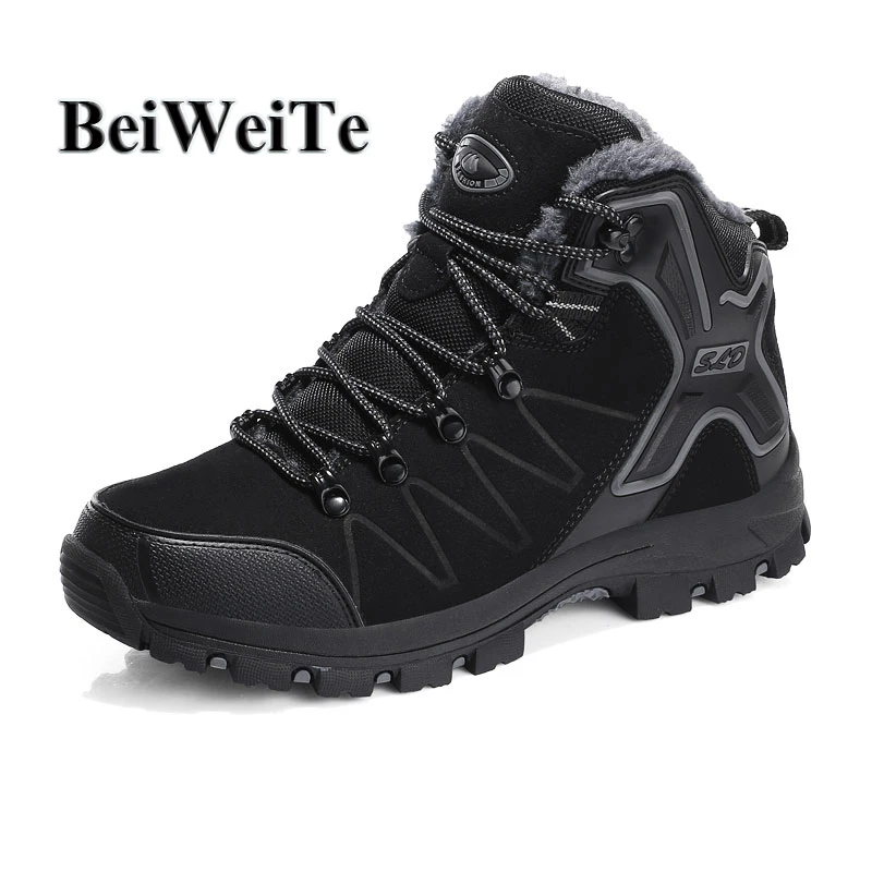 

Men Winter Hiking Boots With Fur Sports Sneakers For Hunting Mountain Climbing Anti-slip Walking Warm Outdoor Trekking Shoes New