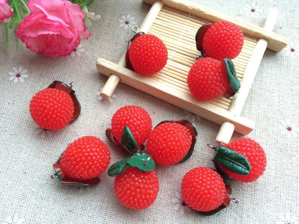 

Free shipping! 3 d simulation fruit Yang mei resin, convex circular 10 PC phone DIY decoration, resin pendant
