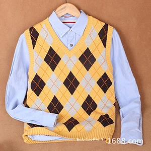 Brown checkered sweater vest Clearance