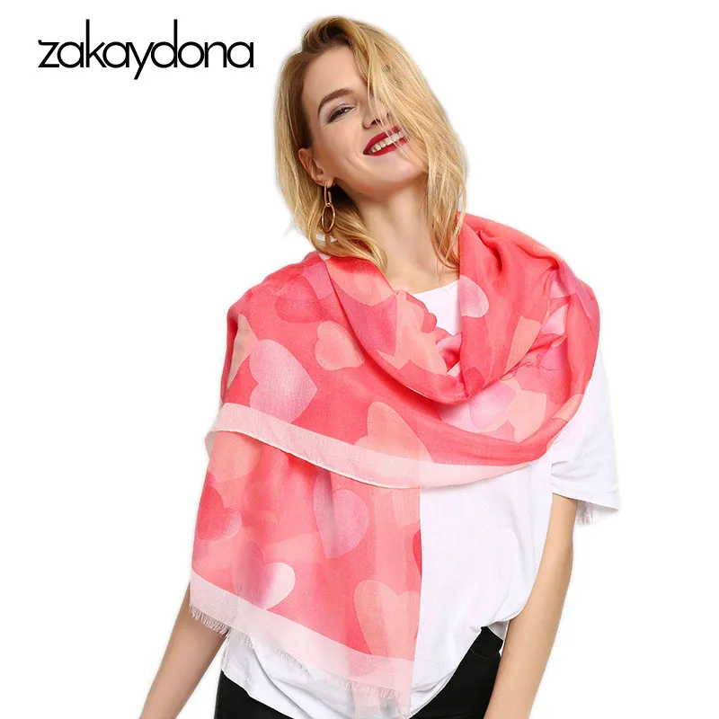 

zakaydona Fashion Women Cotton Scarf Hijab Love Heart Print Bufandas Wraps Large Summer Beach Shawl Pink Scarves 180*90CM 5008