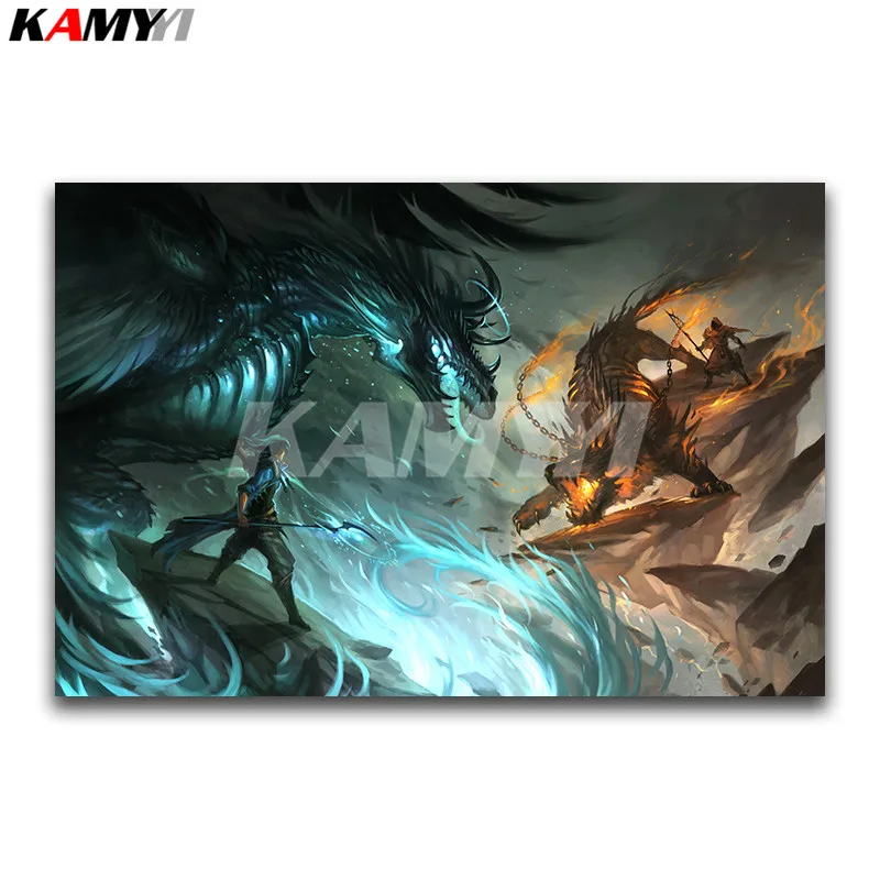 

Full Square Diamond embroidery Cross stitch Cartoon DIY 3D Diamond mosaic fantasy Dragon Full Round Diamond painting Wolf