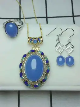 

C15#925 silver inlaid natural chalcedony set!