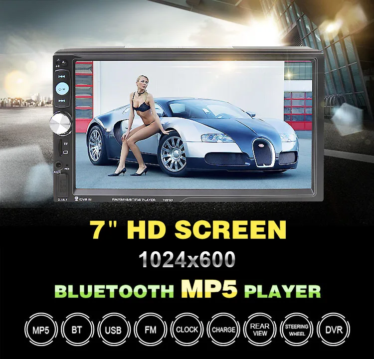 

Free shipping Spot 7-inch Bluetooth Car MP5 HD player with card radio fast charge function RK-7023D