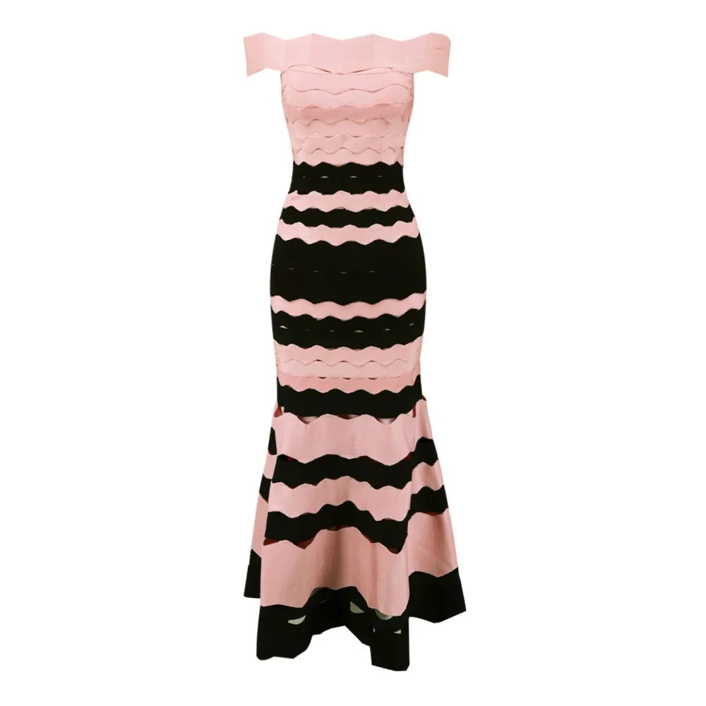 

Newest Ladies Sexy Off Shouder Striped Bandage Dress 2018 Celebrity Designer Fashion Dress Vestidos