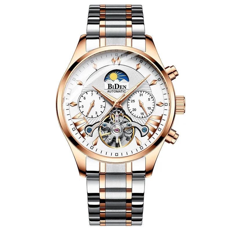 Silver Steel Роскошные автоматические мужские часы механические часы Tourbillon спортивные мужские часы повседневные деловые кожаные часы в ретро-стиле Relojes Hombre - Цвет: Silver Steel