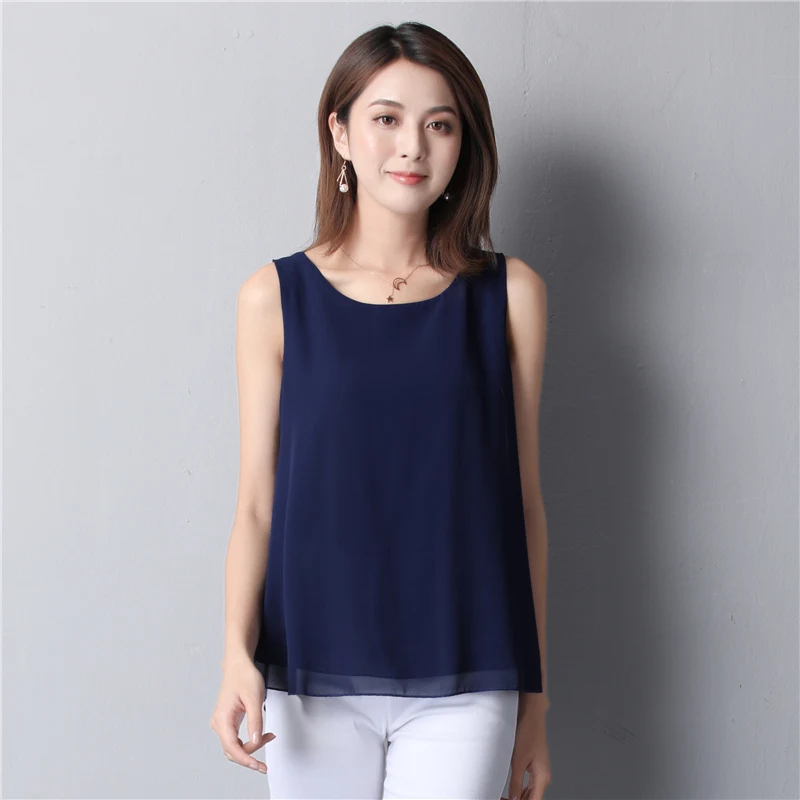 Spring New arrival Women Chiffon Blouse 2020 Summer Beach Loose sleeveless Casual Blouse O-Neck Oversized Female Fat Tops - 33017410977