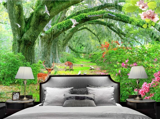 Customize Wall Papers Home Decor 3d Living Room Bedroom Mural Wallpaper  Green Tree Forest Home Decor Wallpaper - Wallpapers - AliExpress