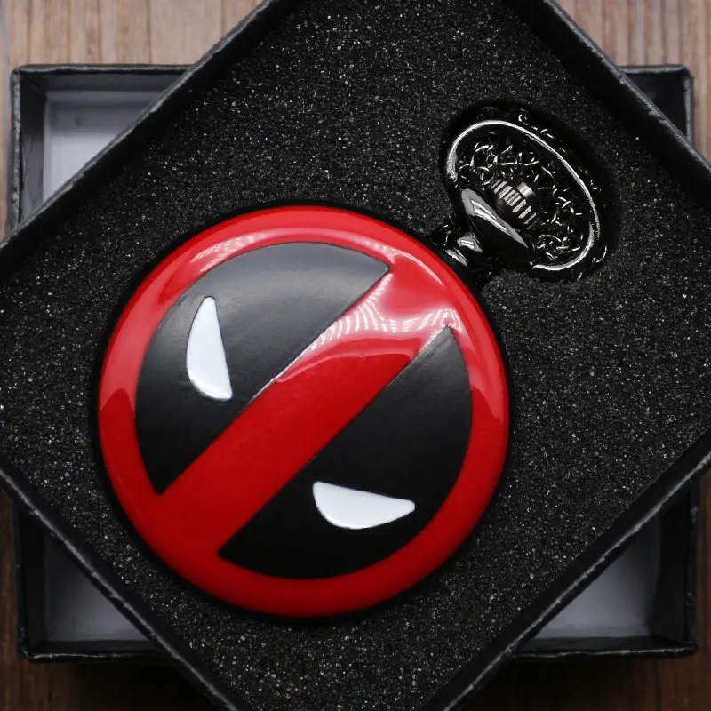 

Black&Red Marvel Deadpool Design Quartz Pocket Watch Men Boy Kids Comics Children Watches Gift with Box Necklace Super Hero