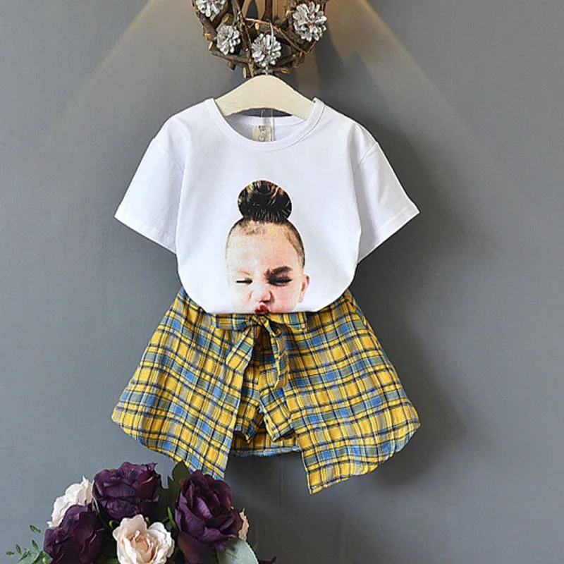 Новое летние комплекты для девочек рисунком детская одежда футболка короткая юбка Детская мода Летняя Одежда для девочек комплект - Цвет: X301