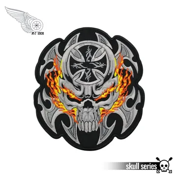 

Flame skull big size patch motorcycle biker embroidery iron on hippie patches for jacket vest