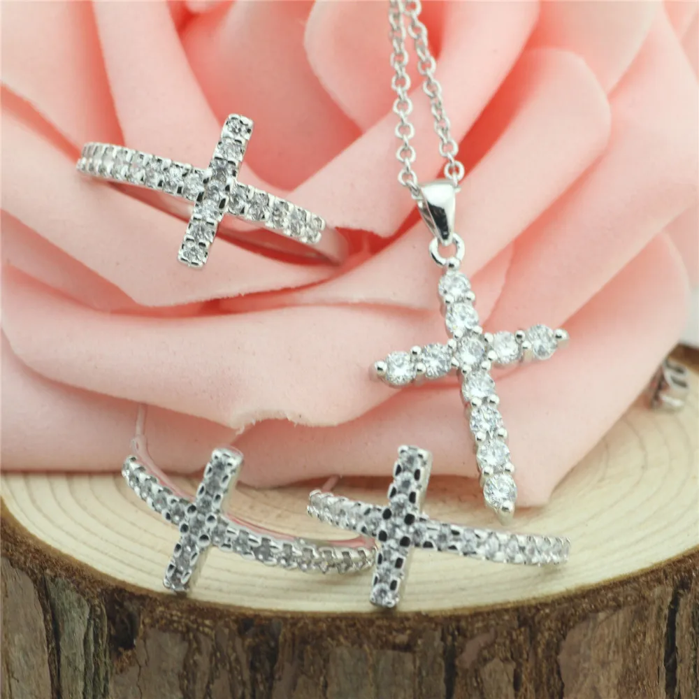 

925 Sterling Silver Jewelry Set Character Charm the Cross Silver Jewelry Set Lady's South Korea Set Zircon Jewelry Set