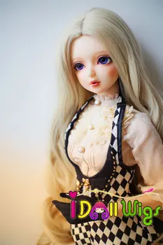 

Free Shipping High Temperature Fiber French Curly hair Beautiful Kinky Long Blonde hair wigs for 1/3 1/4 1/6 bjd dolls on sale