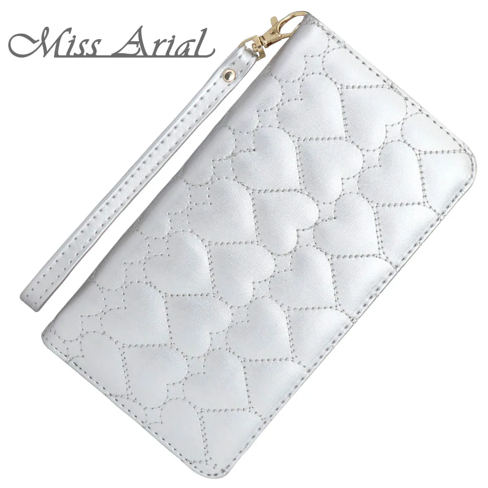 

MISS ARIAL SWEET HEART EMBROIDERY WALLET WOMEN LONG ZIPPER HANDS BAG FEMALE PURSE COIN POCKET FASHION SILVER CARD HOLDER