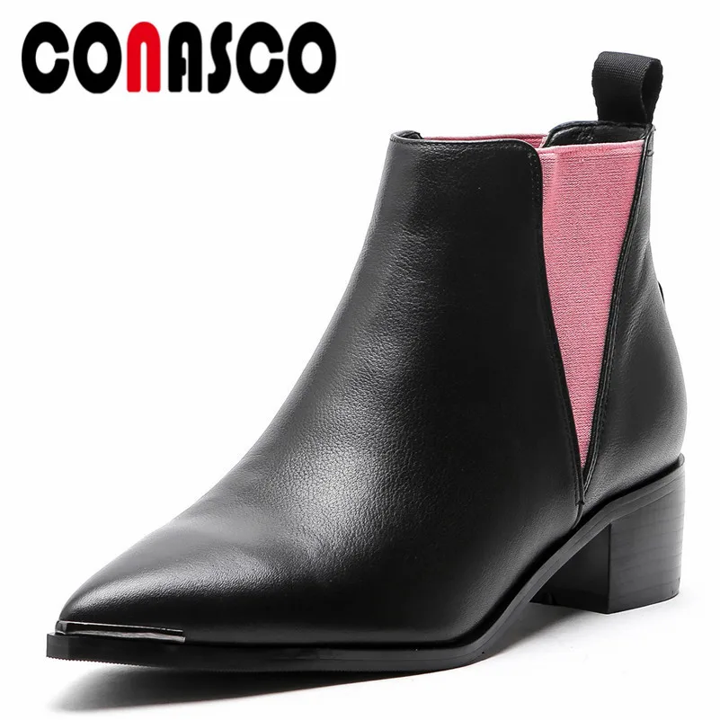 

CONASCO 1New Arrival Women Ankle Boots Autumn Winter Warm Genuine Leather High Heels Shoes Woman Pointed Toe Elegant Basic Boots