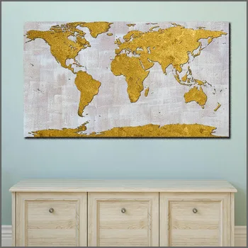 

Huge Golden World Map Paintings Print On Canvas Abstract World Map Canvas Office Pictures on the Wall decor for home Unframed