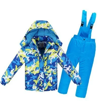 Детские лыжные костюмы; комплект зимней одежды для мальчиков и девочек; ветрозащитная Водонепроницаемая теплая верхняя одежда; Комплект из хлопковой лыжной куртки и штанов - Цвет: as pic