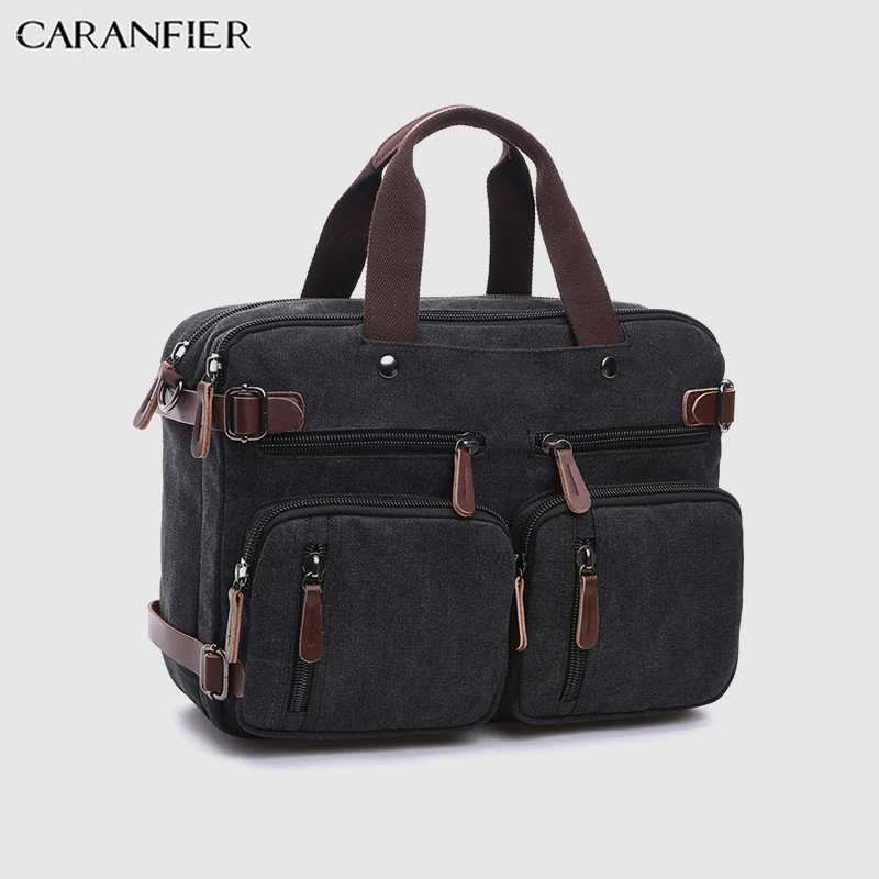Мужской портфель CARANFIER деловая холщовая двухслойная сумка мессенджер