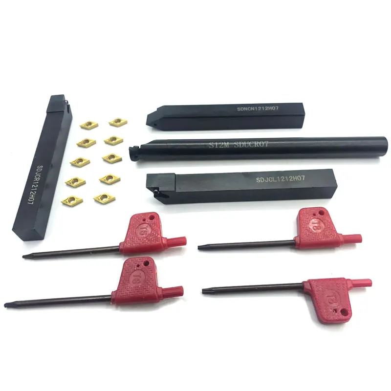

10pcs DCMT070204 Carbide Inserts Blades + 4Pcs 12mm Straight Shank Boring Bar CNC Lathe Turning Tool Holder + 4pcs Wrenches