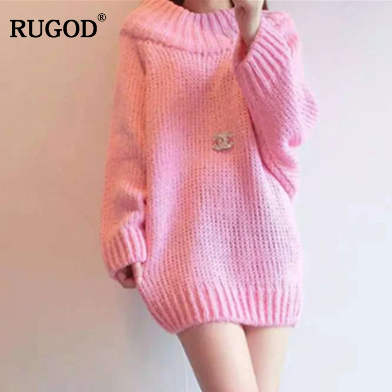

RUGOD New Long Women Sweater Off Shoulder Solid Loose Women Pullovers Plus Size Knitted Casual Women Tops Warm Winter Clothes