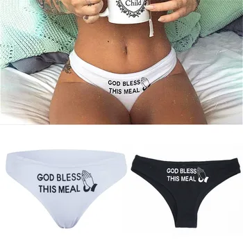 2019 New Women Funny Lingerie G-string Briefs Underwear Letter Panties Casual T String Thongs Knickers Black White 1