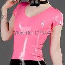 Латексная розовая рубашка с молнией сзади, латексные резиновые Короткие топы, сексуальные женские резиновые Топы
