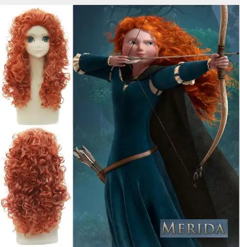 

Movie Brave Long Curly Princess Merida Cosplay Wig for Cosplay orange hair with hair net