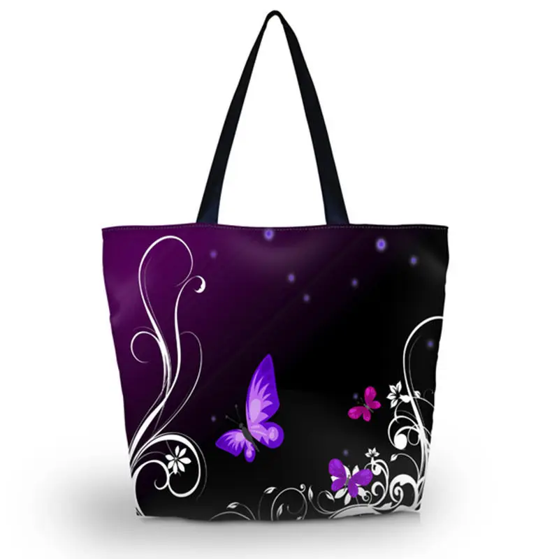 Purple Butterfly Soft Foldable Tote Large Capacity Women Shopping Bag Bag Lady s Daily Use Handbags
