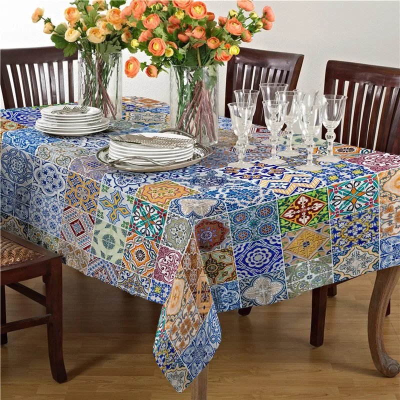 BeddingOutlet بوهيميا سماط العرقية القطن الكتان الجدول غطاء مستطيلة متعددة الوظائف الجدول القماش ل في الهواء الطلق المنزل MA17