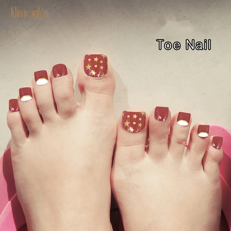 

24pcs Red Glitter False Toenails With French Designs Full Cover Fake Nails Pre-glue Acrylic Nail Art Tips For Summer