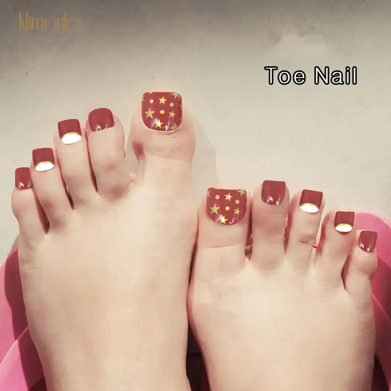 24pcs Red Glitter False Toenails With French Designs Full Cover Fake Nails Pre Glue Acrylic Nail Art Tips For Summer False Nails Aliexpress