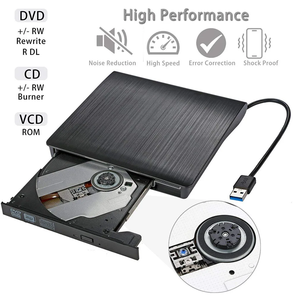 USB 3.0 External DVD Drive Ultra-Slim CD/DVD-RW DVD/CD Rom Rewriter Burner Writer High Speed Data Transfer for Laptop Desktops
