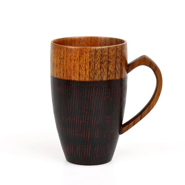 1PCS Natural Wood Cups Mugs with Heart Handle Wooden Couples Mugs Coffee /Tea/Milk/Juice/Water