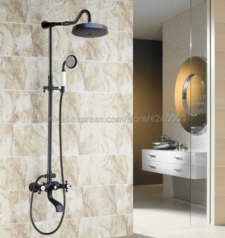 

Oil Rubbed Bronze Brass Shower Faucet Set Tub Mixer Tap Hand Shower Wall Mounted Khg608