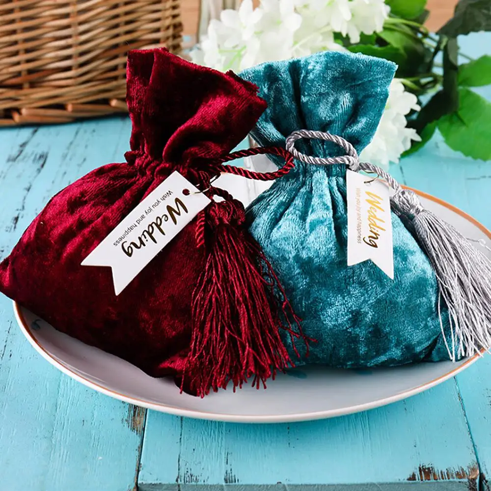 Creative 11x14cm Red Velvet Bags Drawstring Gift Bags For Wedding Gift