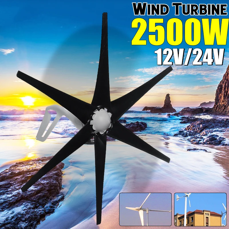 

2500W 12V/24 V 6 Blade Wind Turbines+Controller Wind Generator Power Windmill Energy Turbines Charge Home Or Camping