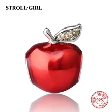 Новая коллекция Серебро 925 Бусины красной эмалью Apple Талисманы Бусины Fit Pandora Браслеты с подвесками для изготовления ювелирных изделий рождественские подарки