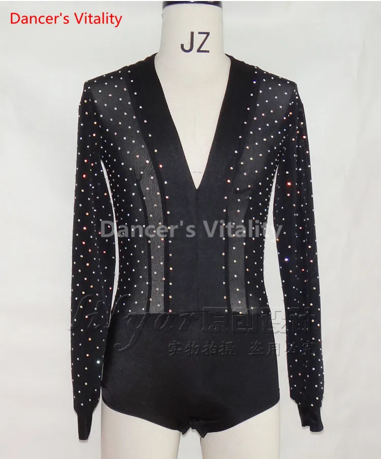 2017Male Latin v collar Dancing Tops Dancing Tops Showing Wear Adult Original Clothes Man Long sleeves Latin Dance Tops male tango outfit