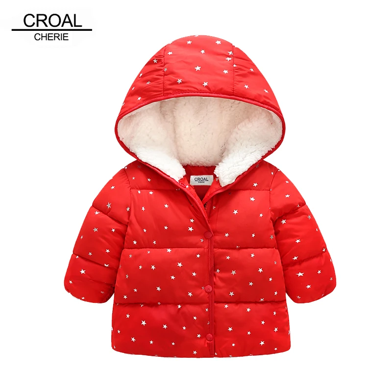 CROAL CHERIE 80-120cm Warm Fleece Hat Baby Winter Jacket And Coat For Boys Velvet Cotton Padded Hooded Kids Girls Jacket 