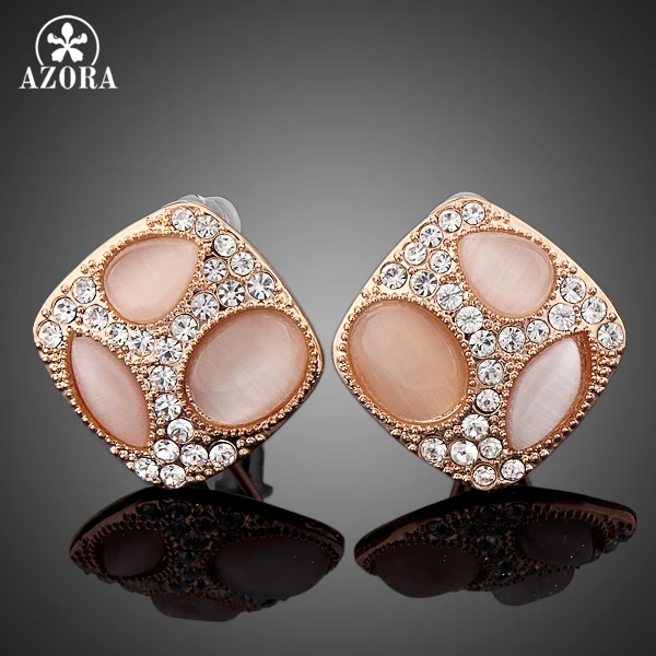 AZORA кошачьи три глаза цвета розового золота прозрачные Австрийские кристаллы Stellux серьги-гвоздики TE0044
