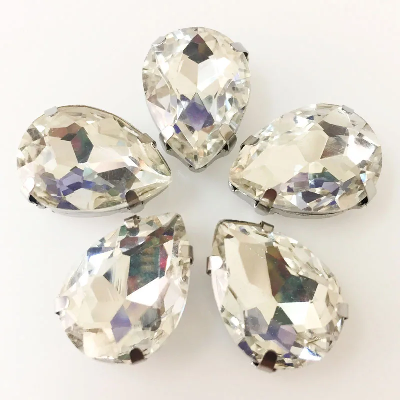 

Free shipping! white Teardrop Crystal glass flatback sew on stone, sew on rhinestones with claw ,diy/clothing accessories