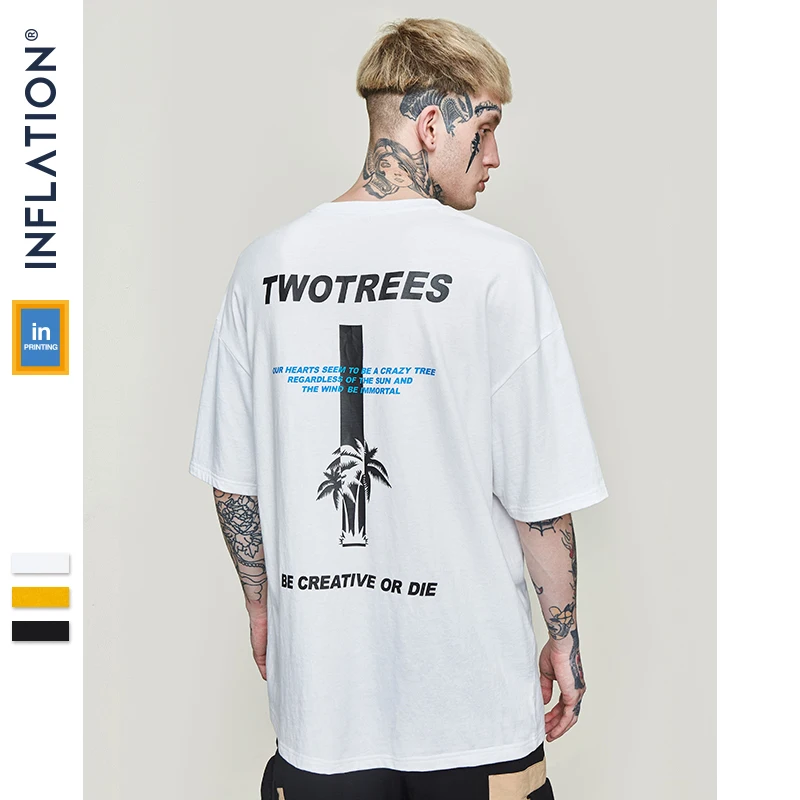

INFLATION Two Trees Printed Tee 2019 Men Homme Harajuku Funny T Shirts Letter Print Cool Tops Tee Couple Tshirt 91179S