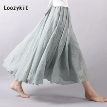 LOOZYKIT Летняя женская плиссированная юбка с высокой талией, сексуальная однотонная длинная обтягивающая юбка-макси женские юбки mujer moda