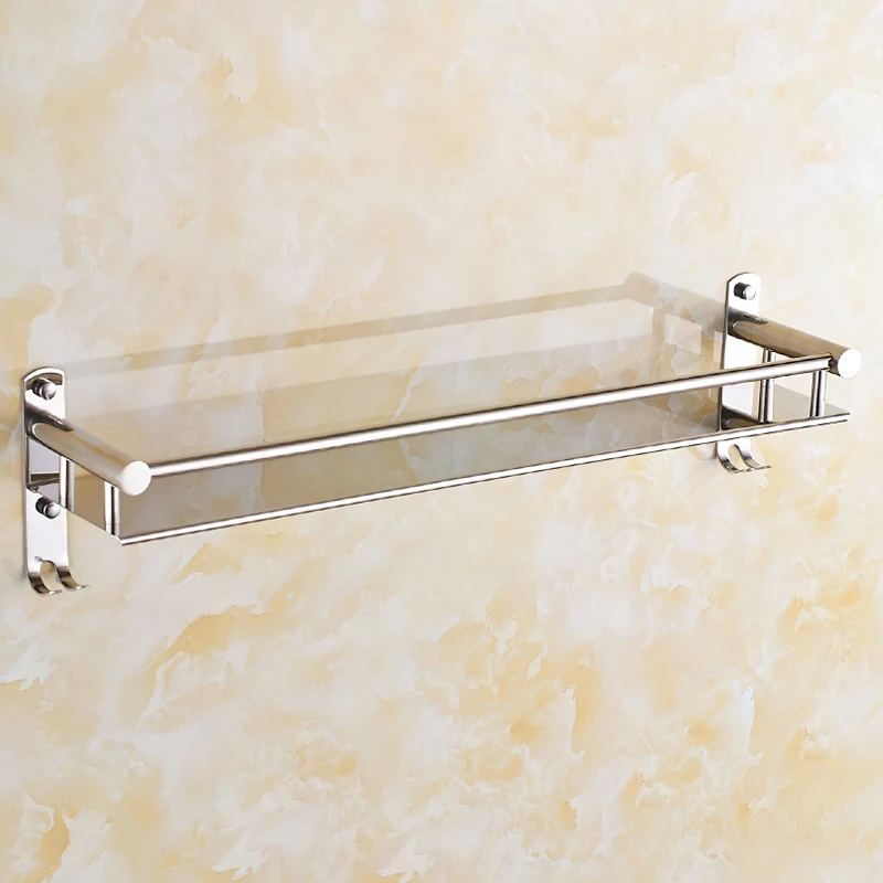 Bathroom Shelf Organizer Stainless Steel Corner Storage Holder Shelves Wall Mounted Toilet Shower Shampoo Cosmetic Rack 2 Hooks