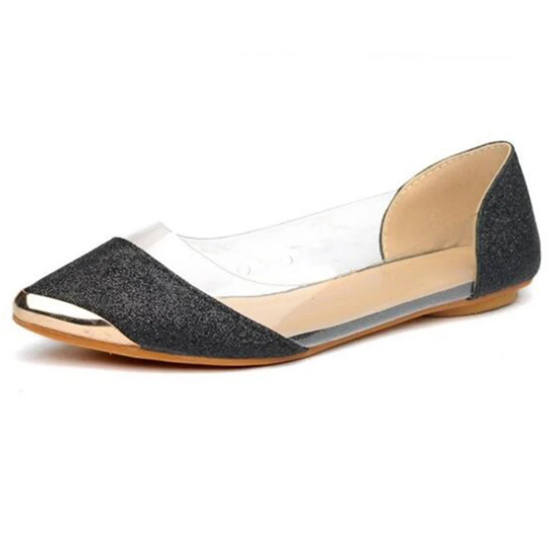 COVOYYAR/Женская обувь на плоской подошве с металлическим острым носком; коллекция года; сезон весна-осень; Прозрачная женская обувь; лоферы; цвет золотой, серебряный; размер 40; WFS914