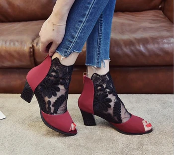 

Explosion Models Large Size Mesh High Hheels Thick with High Heel Lace Fish Mouth Shoes Single Shoes Sexy Casual Fashion