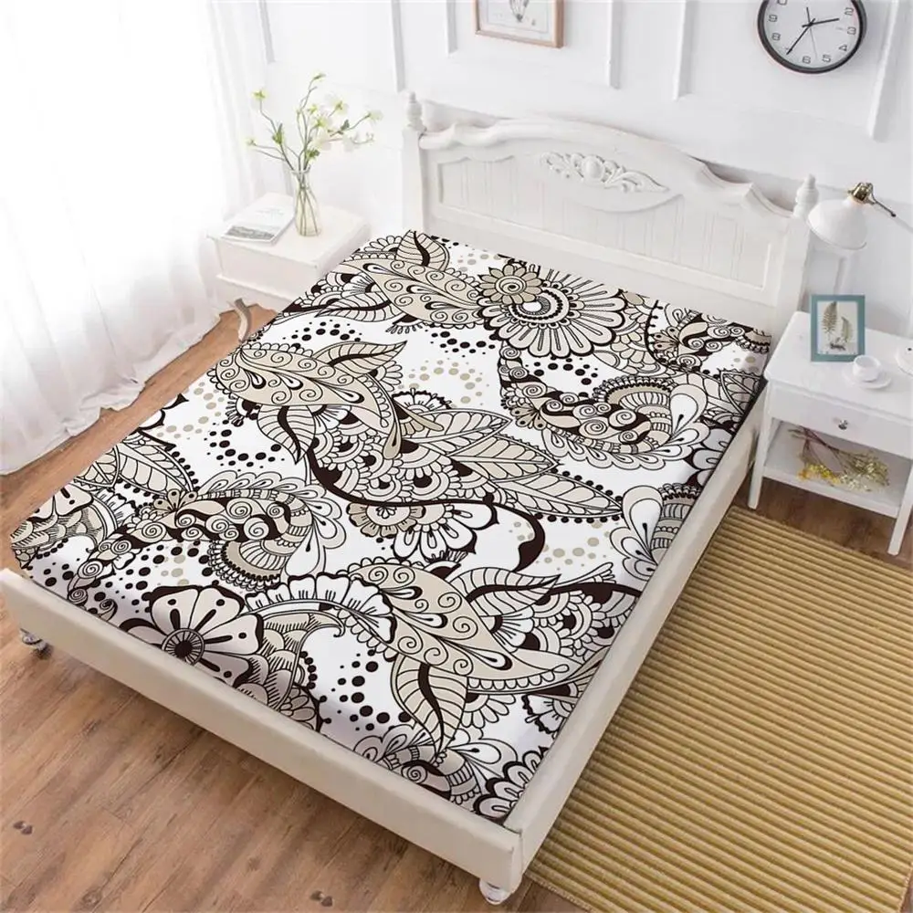 

Tropical Plant Leaves Bed Sheet Boho Style Flowers Fitted Sheet Twin Full King Queen Bedclothes Deep Pocket Mattress Cover D35