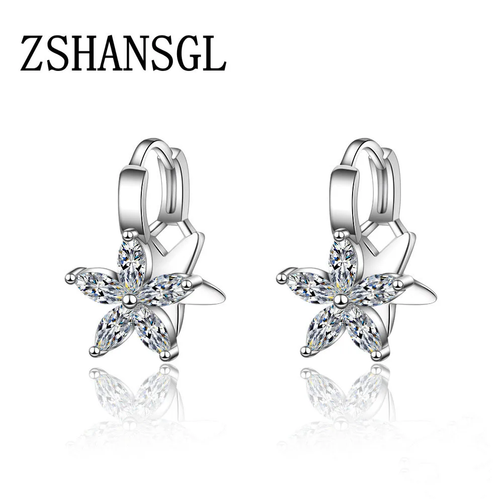 

Cute 925 Sterling Silver Double Flower Stud Earrings for Women Clear CZ Crystal Fashion Jewelry Valentine's Day Gift Bijouterie