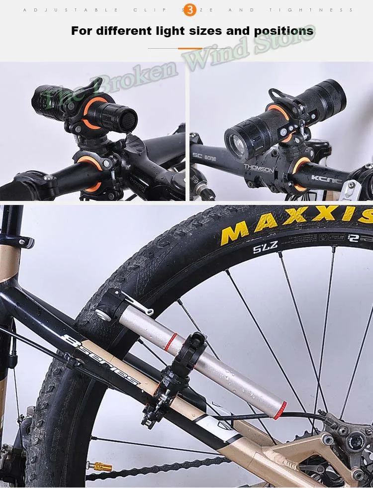 Discount Sireck Bike Light Clip 360 Degree Rotatable Cycling Led Front Light Flashlight Lamp Bicycle Handlebar Holder Support Accessories 13