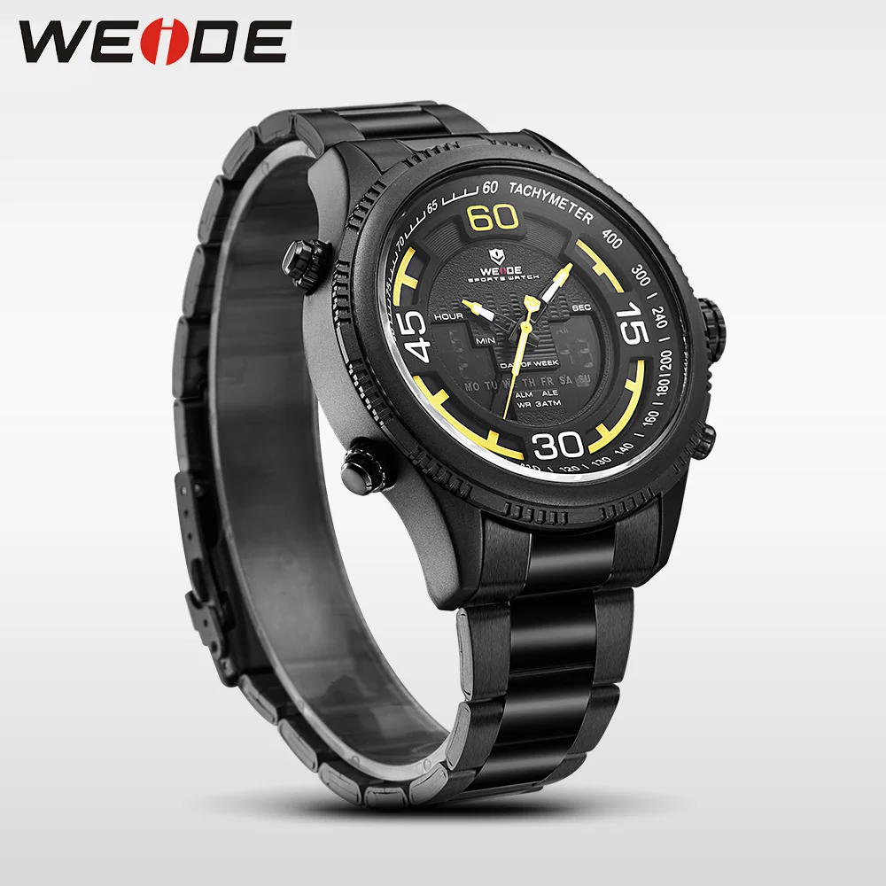 WEIDE оригинальные Роскошные спортивные часы из нержавеющей стали кварцевые с ЖК