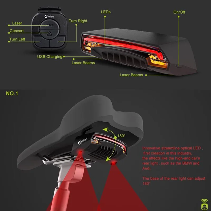 Najtaniej Bezprzewodowe światło hamulca rowerowego tylne światło laserowe taillight Smart USB akumulator akcesoria rowerowe zdalne włączanie led